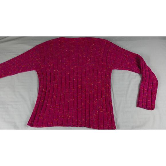 Y2k -Liz Claiborne Womens Ribbed Knit V Neck Long Sleeve Top Pink Sweater - Picture 7 of 8